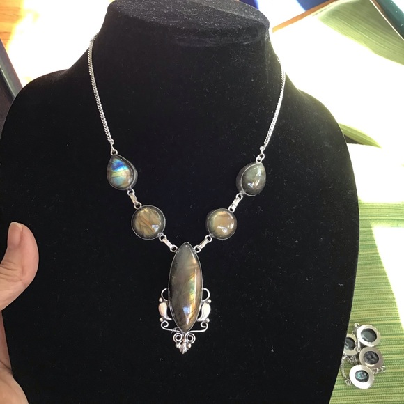 Sterling Silver Labradorite Necklace/Earrings set New 18” - Picture 6 of 11